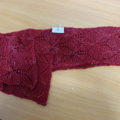 Red lace knitted scarf