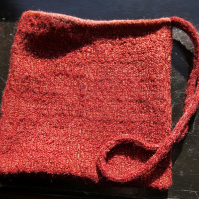 Red overshot woven bag