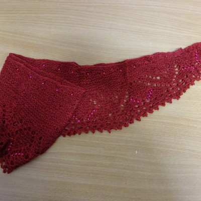 Red silk shawl with beads